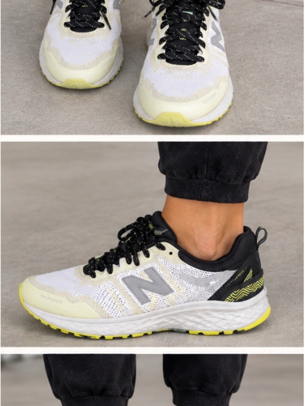 New Balance White Black Sneakers with Yellow-Green Accents